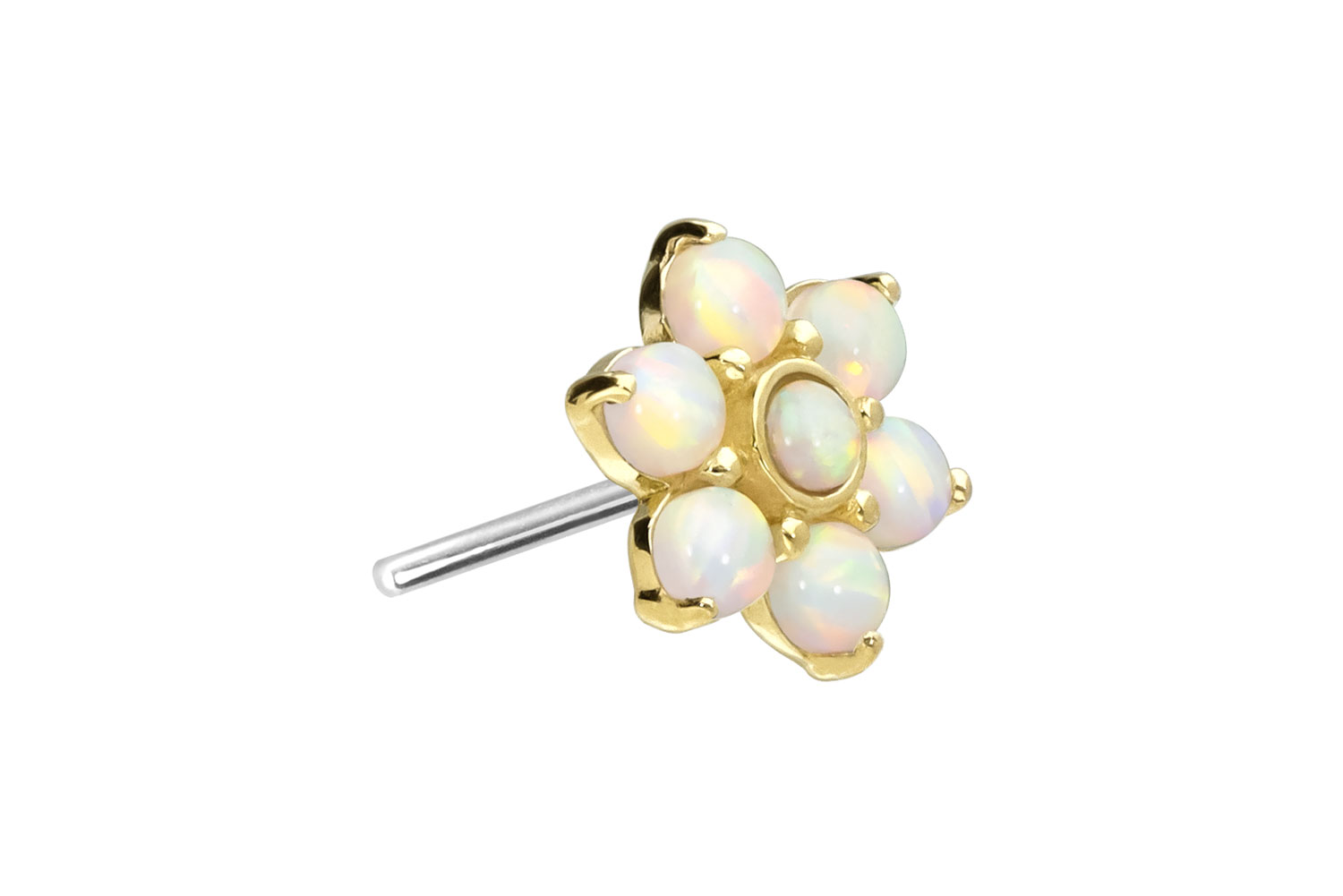 14 Karat Gold Aufsatz mit Titan Push Pin BLUME + 7 SYNTHETISCHE OPALE von Piercingline